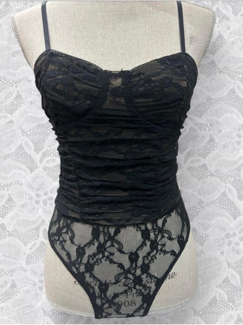 Gorgeous Black Lace Ruched Bodysuit <33